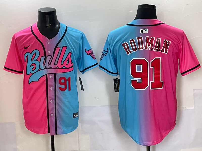 Men Chicago Bulls Nike #91 Rodman Blue pink NBA 2025 Jersey style 054